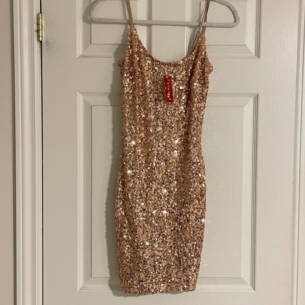 GUESS Rose Gold Sequence Bodycon Mini Dress